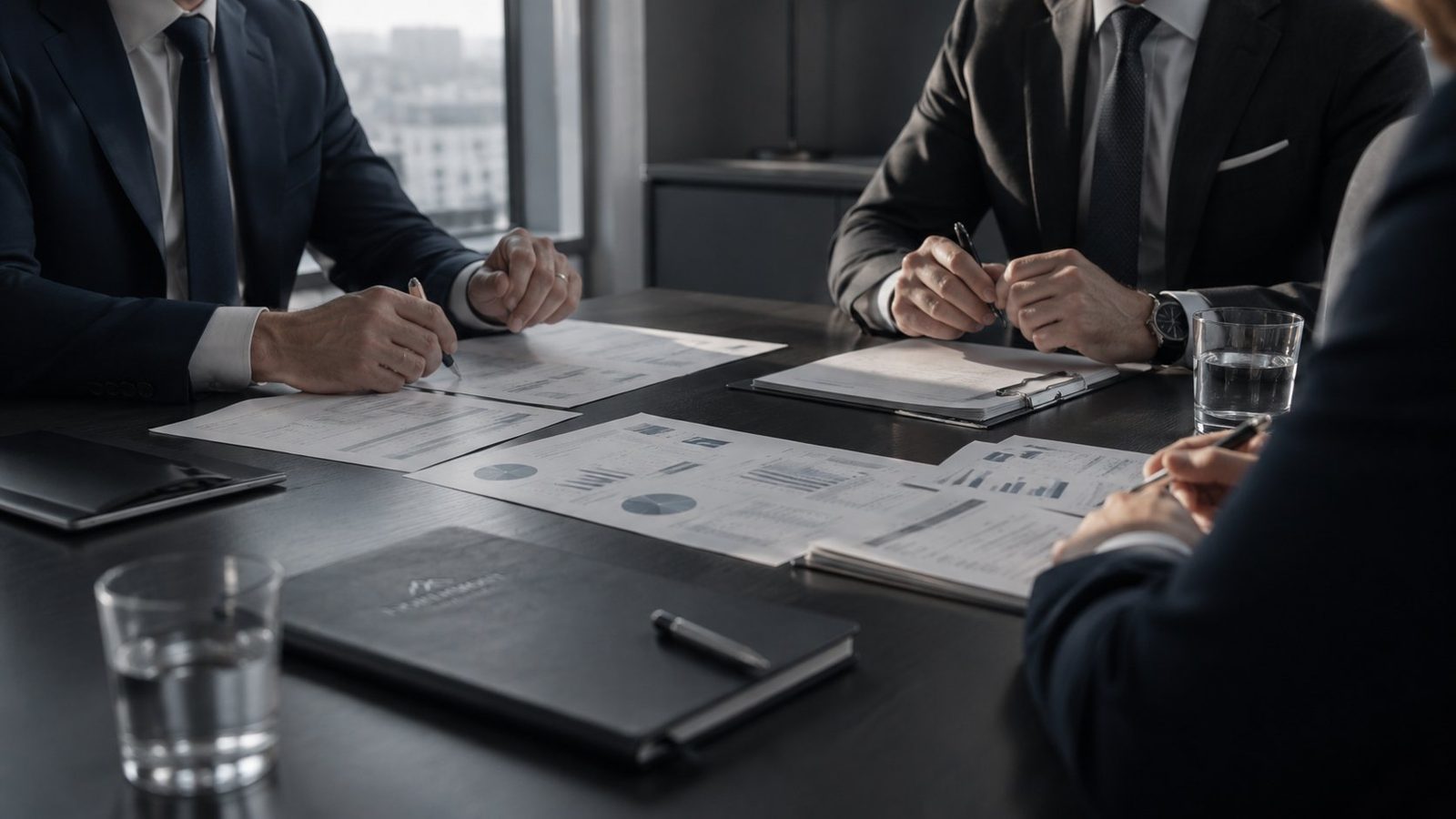 Besprechung am Konferenztisch mit Finanzunterlagen